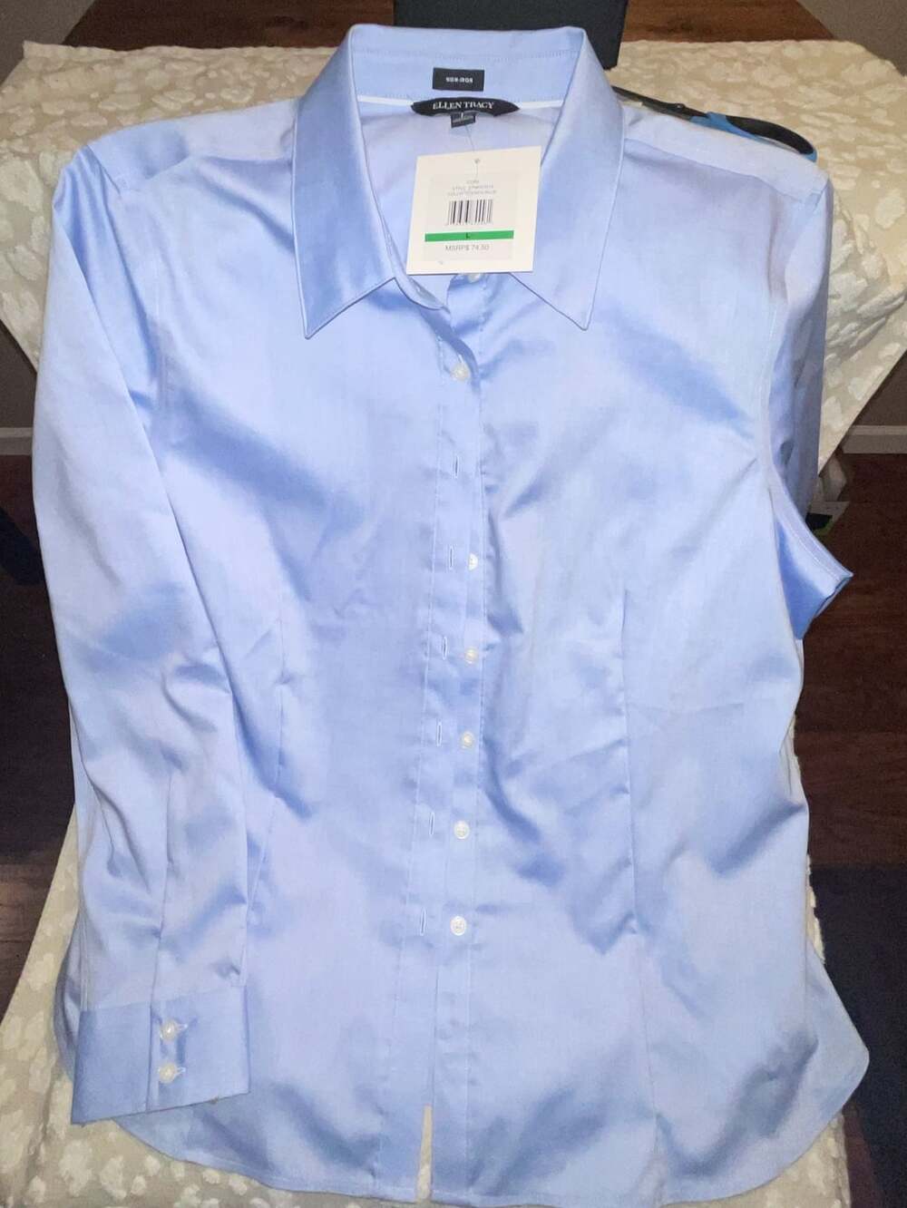 Ellen Tracy Core Non-Iron French Blue Long Sleeve Button-Down Shirt